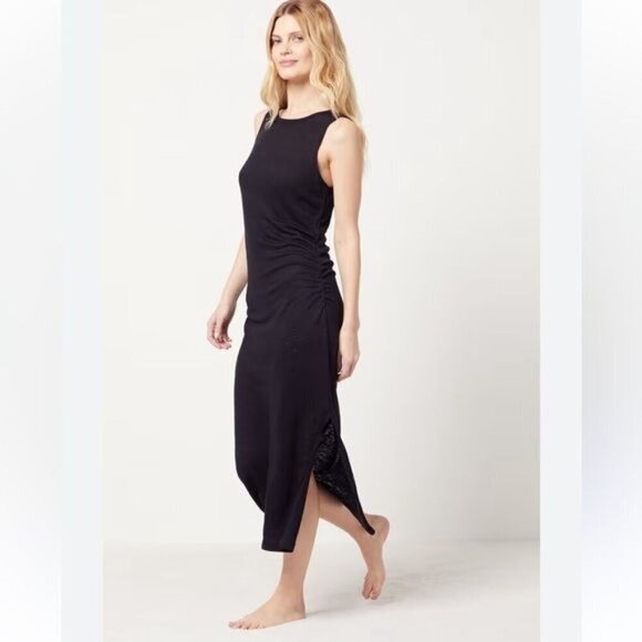 Old Navy Black Jersey Ruched Dress Size Small Tall - Picture 1 of 10